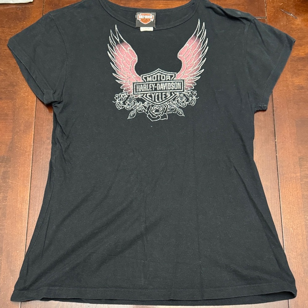 Harley-Davidson Black and Pink Winged Graphic Tee